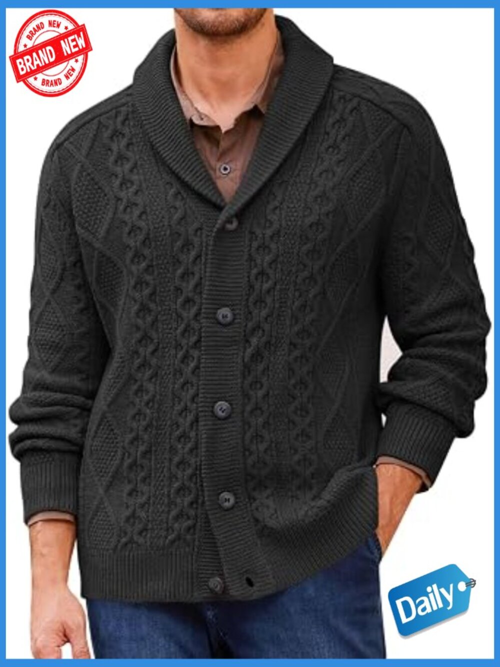 Shawl Collar Cardigan Cable Knitted Men's Fall Winter Chunky Buttons